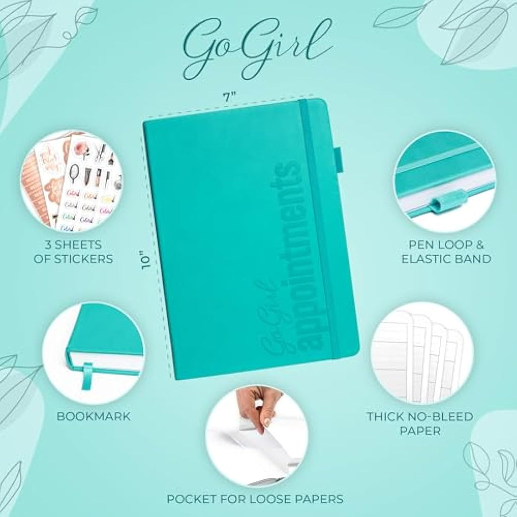 GoGirl Salon Appointment Book – Undated 15-Min Interval Planner, Turquoise