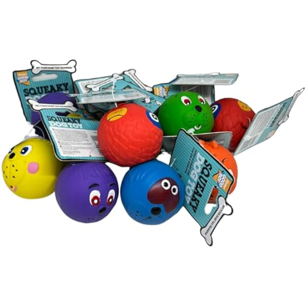 Jolof Store Latex Squeaky Face Balls – 6 Pack Soft Puppy Dog Toys