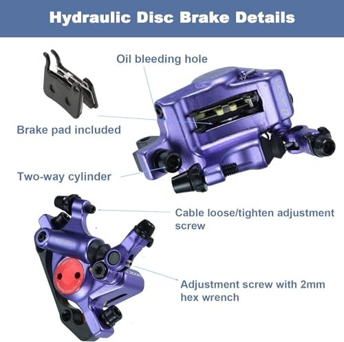Mgoodoo HB-100 MTB Hydraulic Disc Brake Set - Front & Rear Calipers, Purple