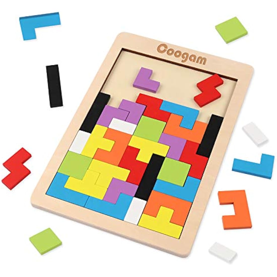 Coogam Wooden Tangram Brain Teaser Puzzle – 40pc Educational Jigsaw Toy