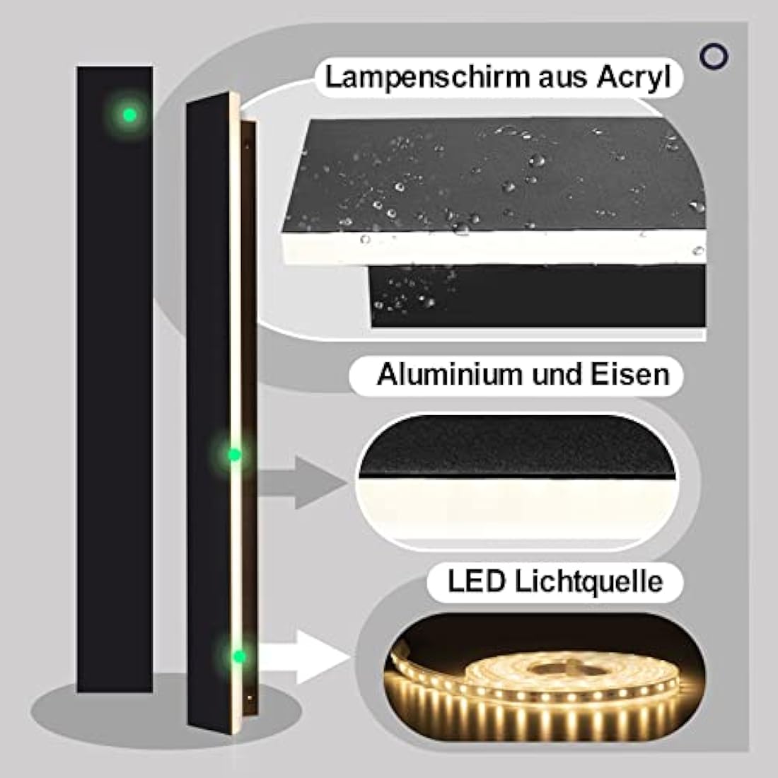 Modern LED Outdoor Wall Light | 100cm Black IP65 Waterproof