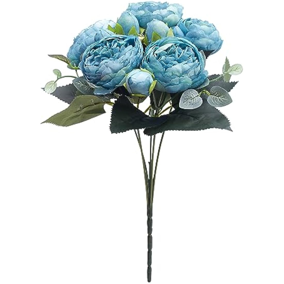 Silk Peony and Tea Rose Artificial Bouquet - Blue, 9 Heads