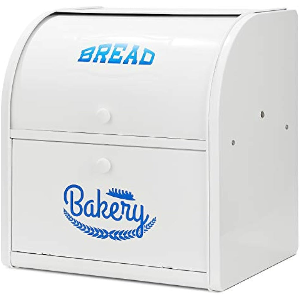 Hossejoy Metal Bread Box | Double Layer Roll Top Kitchen Storage Bin