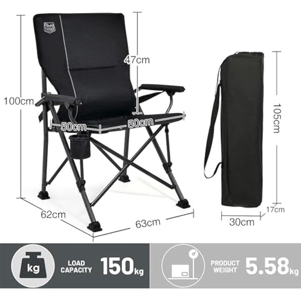 Timber Ridge Folding Camping Chair | High Back with Lumbar Support