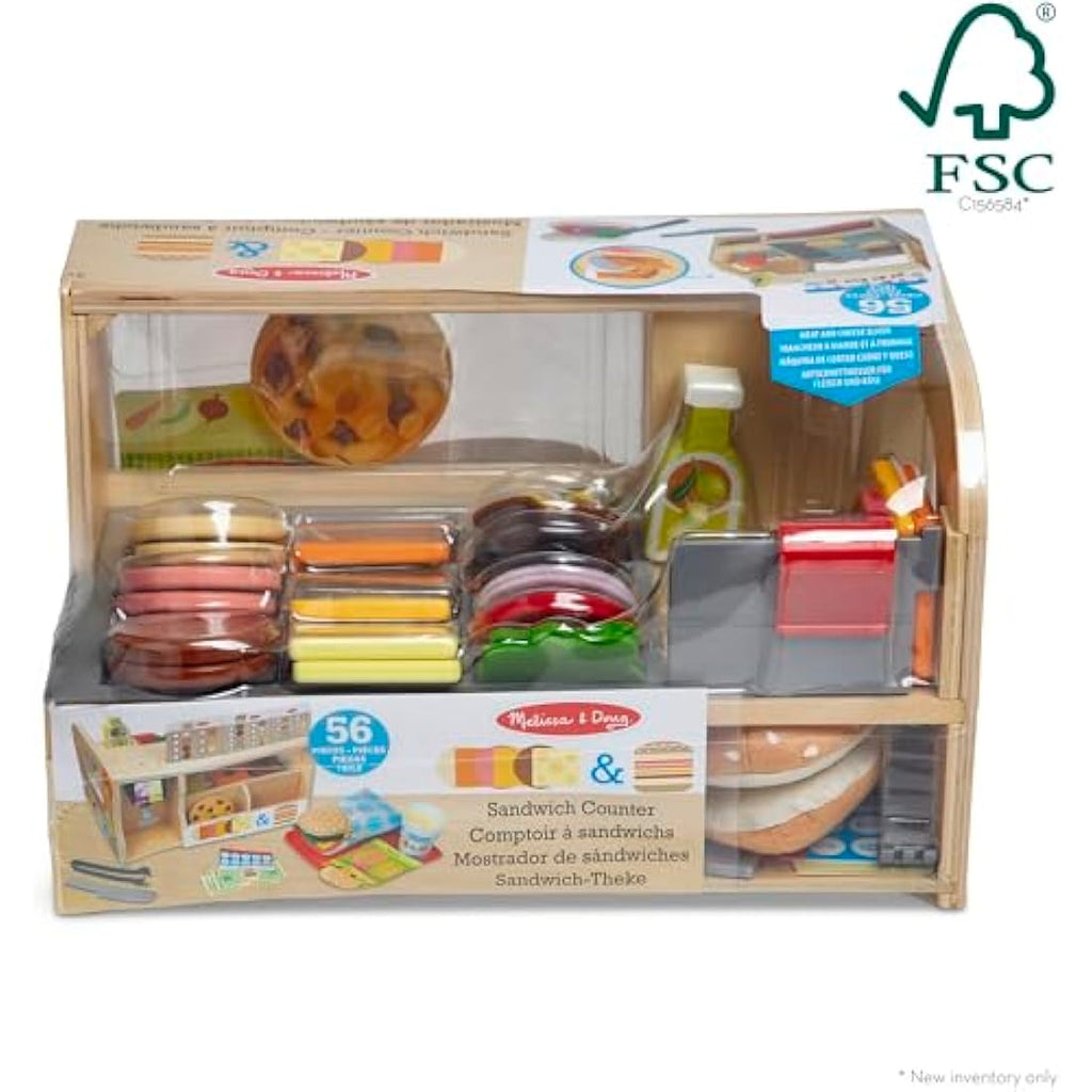 Melissa & Doug Wooden Sandwich Counter - 52pc Pretend Play Food Kitchen Set