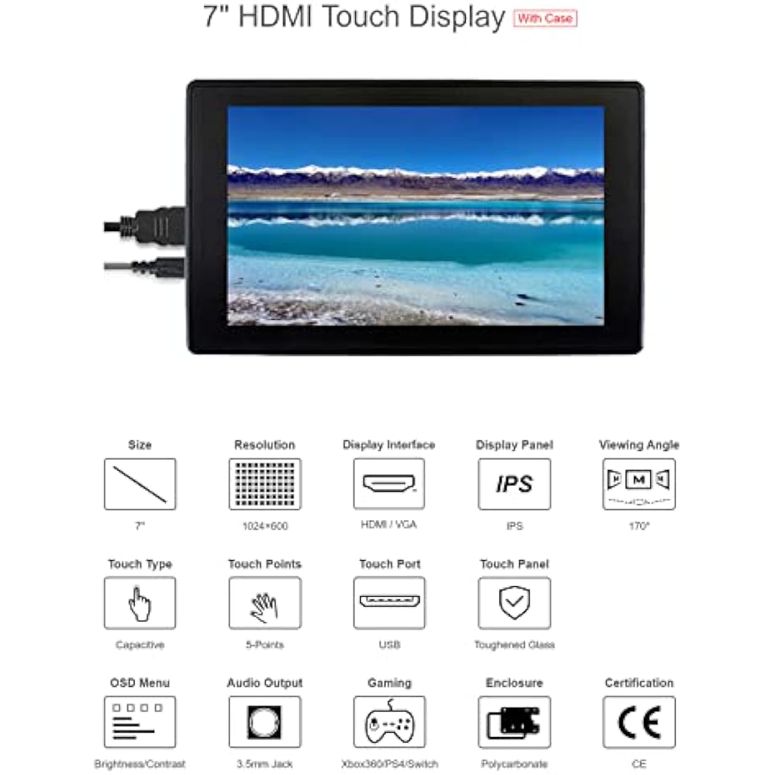 Ingcool 7" HDMI LCD Capacitive Touchscreen Monitor for Raspberry Pi