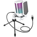 FIFINE A6V USB Gaming Microphone – RGB Condenser Mic with Shock Mount, White