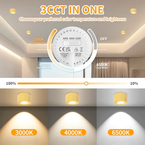 GeyouLux Dimmable LED Ceiling Spotlight - 5W 3CCT Adjustable White 4-Pack