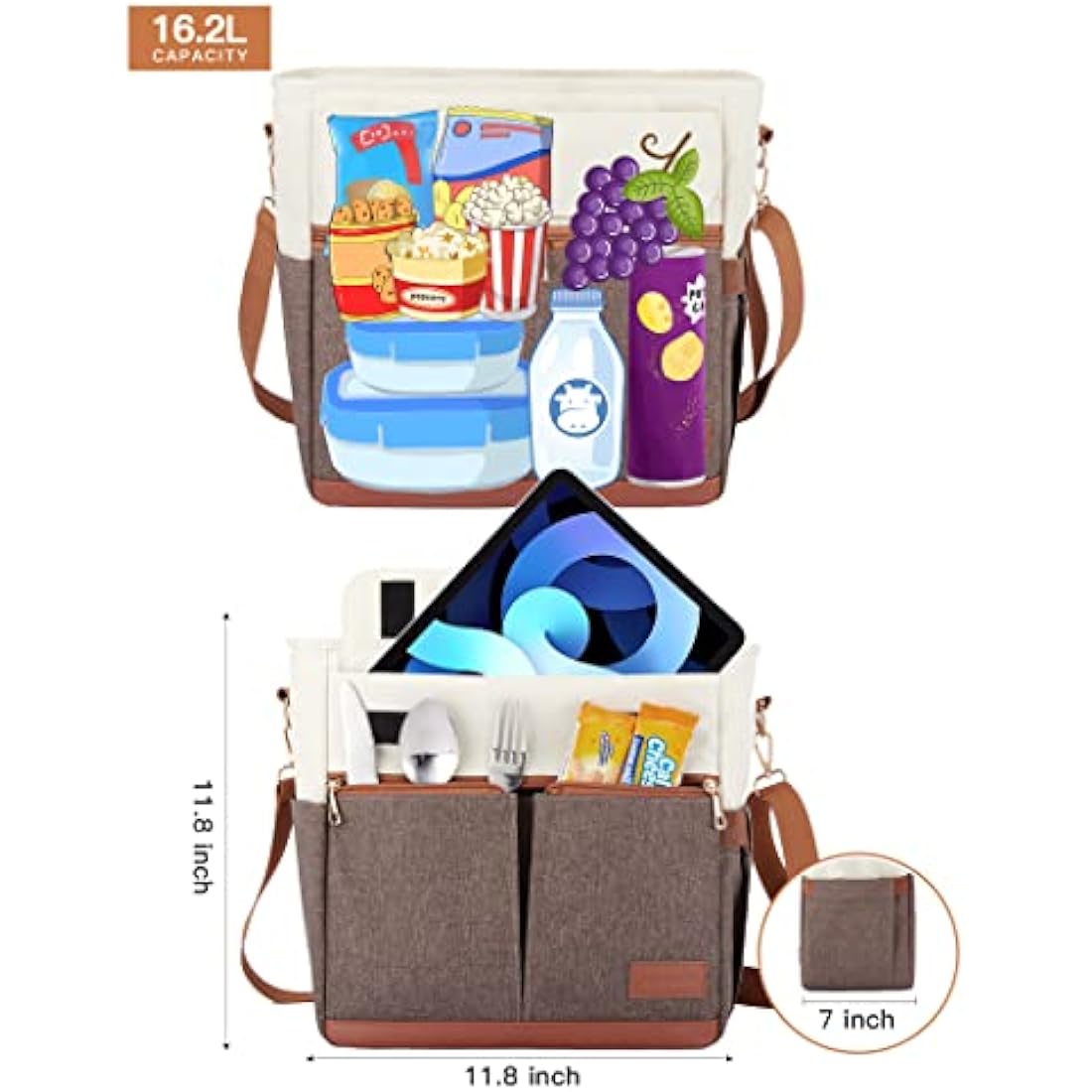 JOYHILL Insulated Lunch Bag – Leakproof Reusable Cooler Tote, Brown