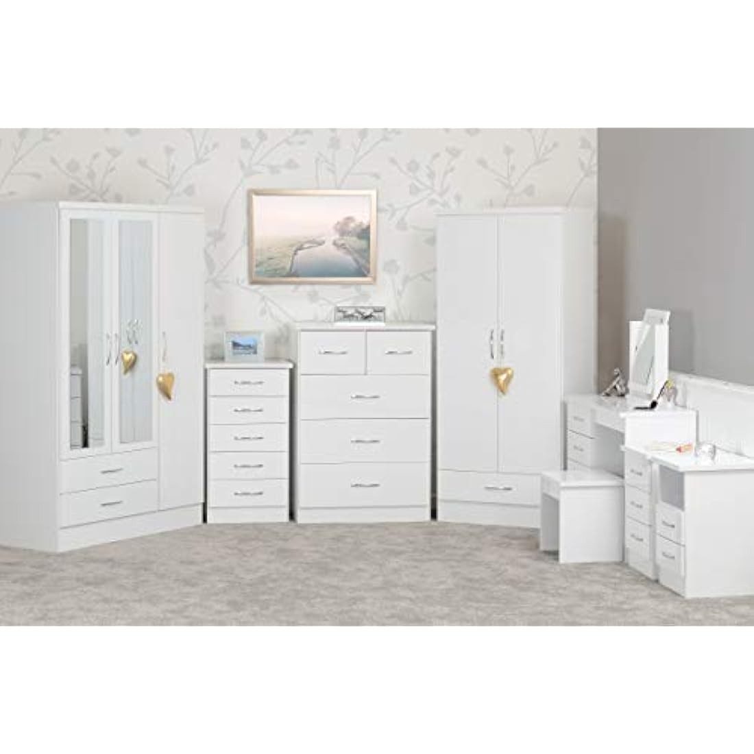 Seconique Nevada 5 Drawer Narrow Chest – White High Gloss Dresser