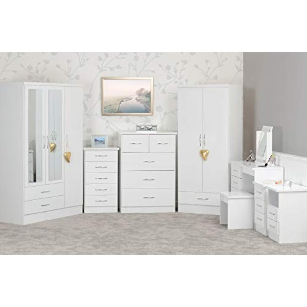 Seconique Nevada 3+2 Drawer Chest – White High Gloss Bedroom Dresser