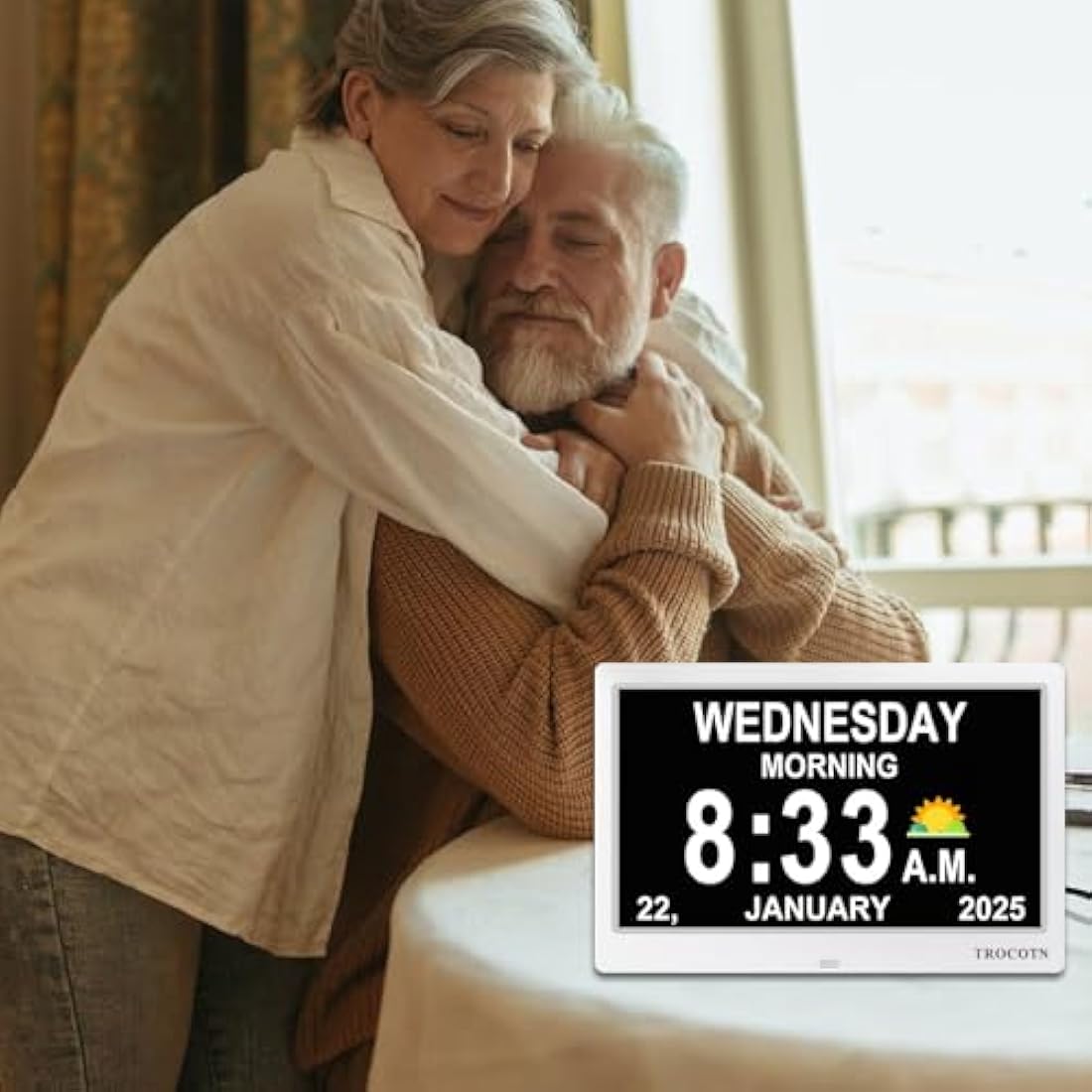 TROCOTN 10 Inch Digital Calendar Day Clock for Elderly - Large Display White