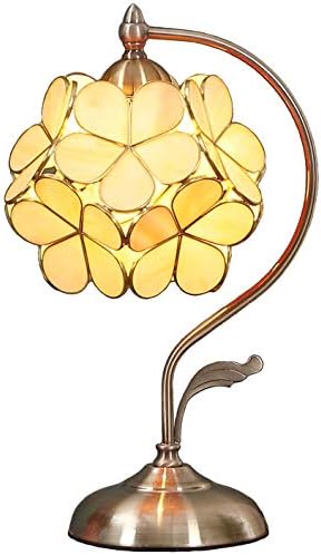 Bieye Tiffany Style Stained Glass Flower Petal Table Lamp with Brass Base