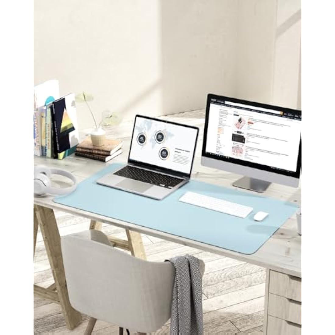 YSAGi Leather Desk Pad – Waterproof Non-Slip Office Writing Mat, Light Blue