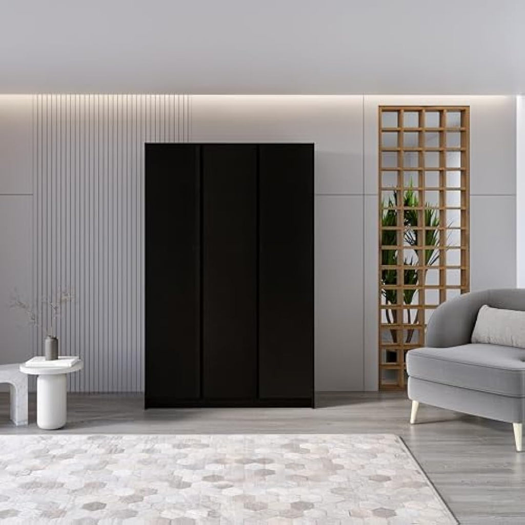 Seconique Malvern 3 Door Wardrobe in Black | Modern Bedroom Storage