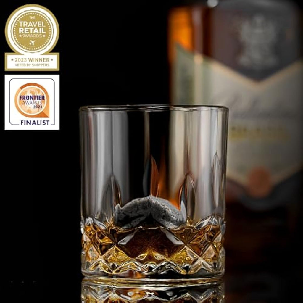 ROCKS Whiskey Chilling Stones Gift Set | 6 Granite Rocks & 2 Crystal Glasses