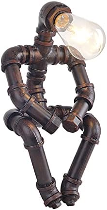 Kaj Hejmo Steampunk Robot Water Pipe Table Lamp – Retro Iron Desk Light