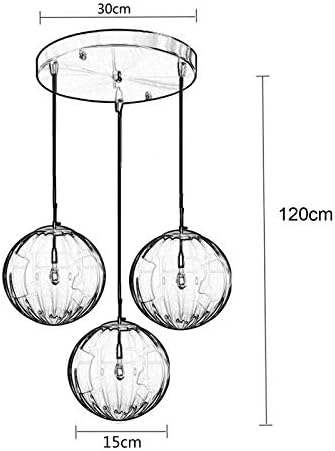3-Light Brass Pendant Light | Blue Striped Glass Globe
