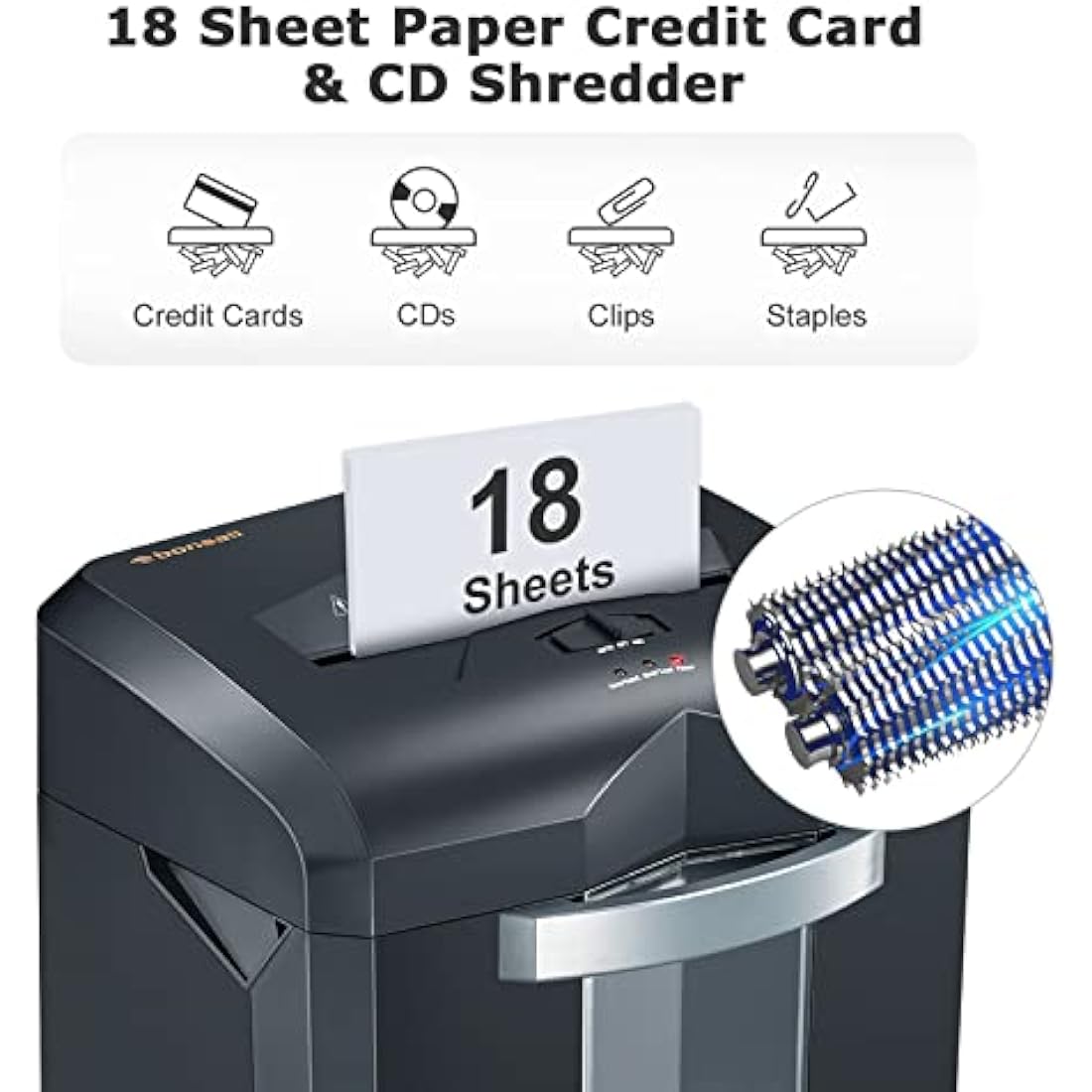 Bonsaii 18-Sheet Heavy Duty Cross Cut Paper Shredder | 60-Min Run Time
