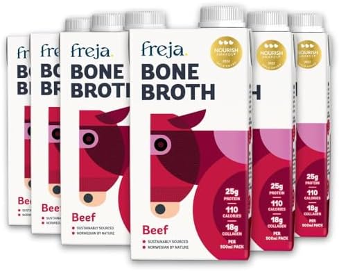 Freja Grass-Fed Beef Bone Broth | Collagen & Protein | 6 x 500ml Cartons