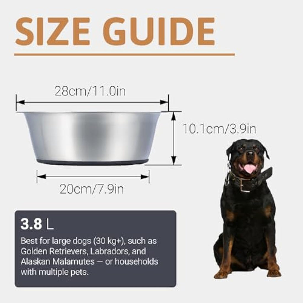 PEGGY11 Stainless Steel Dog Bowls – Nonslip 3.8L Large Pet Feeder, 2 Pack