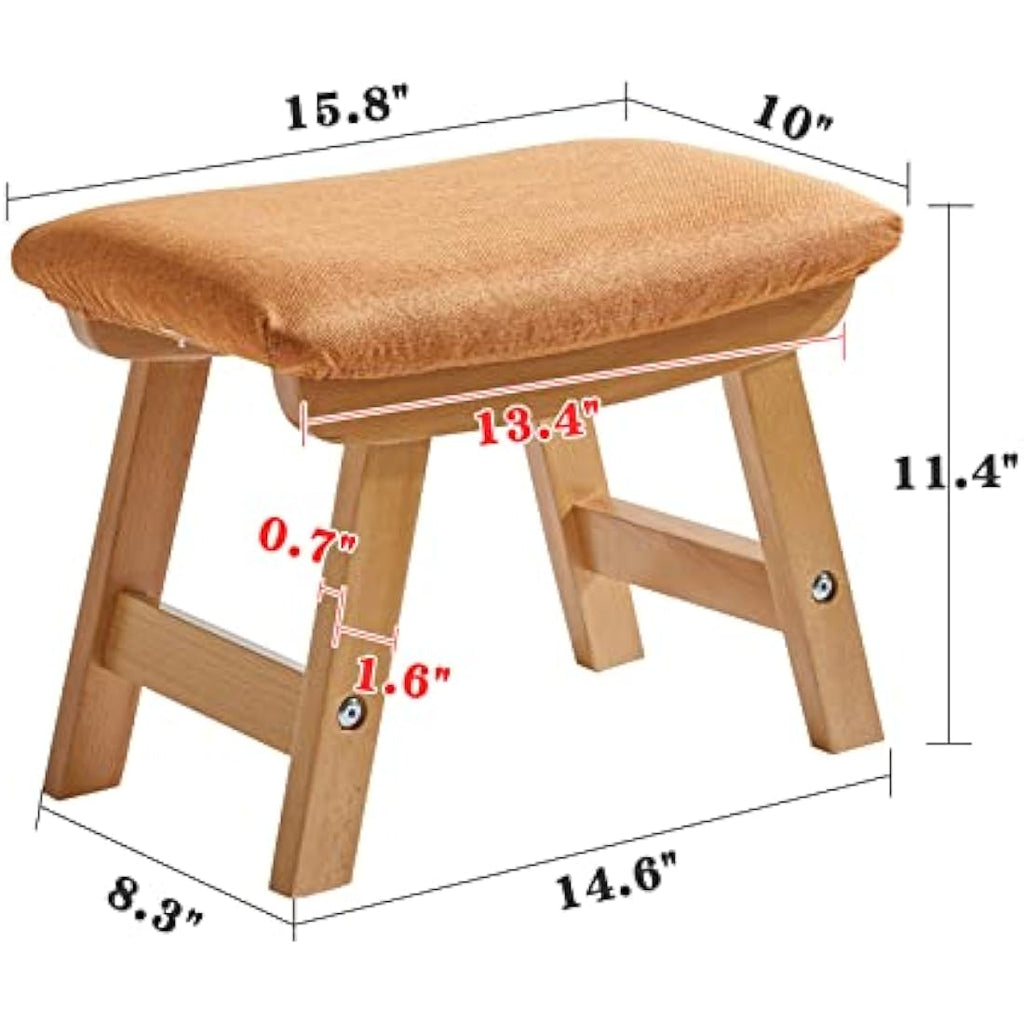 Jolof Store Wooden Footstool – Padded Beech Wood Ottoman with Removable Cover