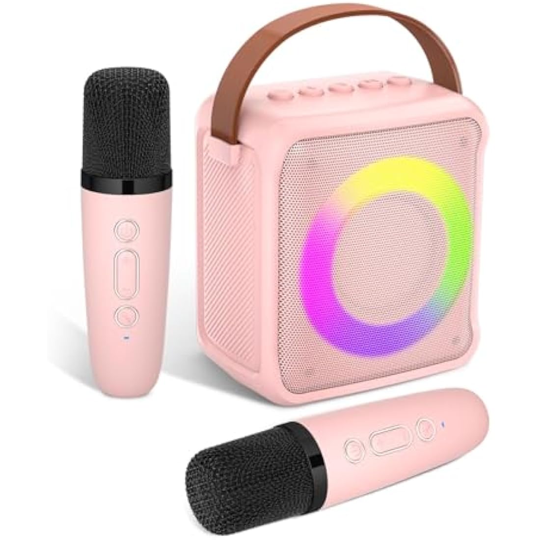 Ankuka Portable Karaoke Machine with 2 Wireless Mics & LED Lights - Pink