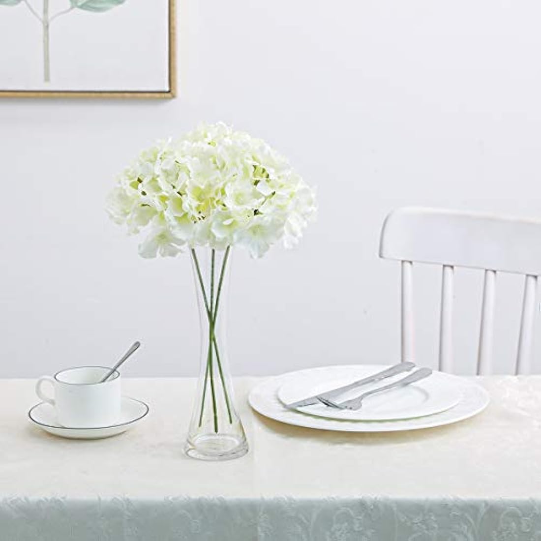 Tifuly 12Pcs Artificial Silk Hydrangeas – Realistic Cream White Flowers
