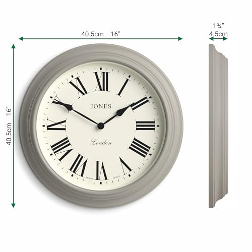 Jones Clocks Supper Club Wall Clock | 40cm Large Roman Numeral Grey