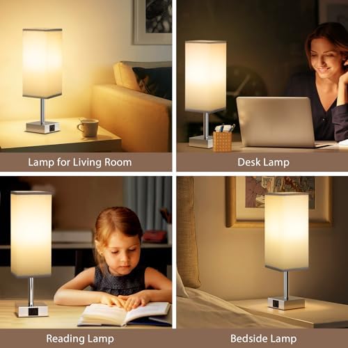 Aooshine Touch Bedside Lamps Set of 2 | 3-Way Dimmable USB-C Table Lamps