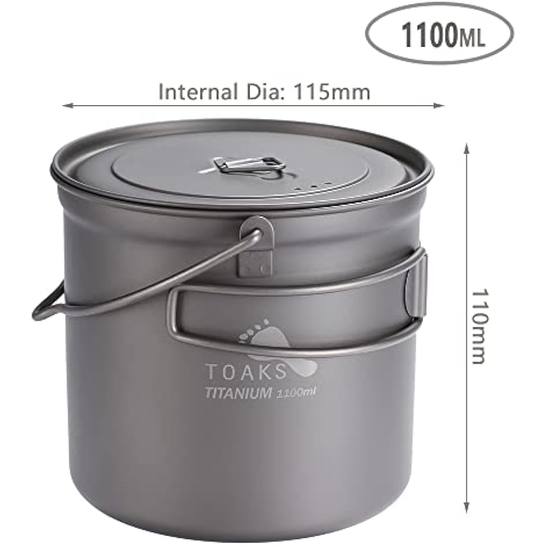 TOAKS Titanium Hanging Pot with Bail Handle | Ultralight Camping Gear