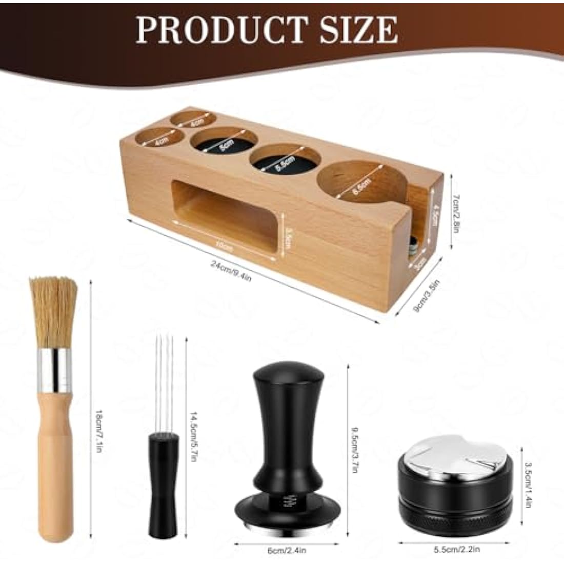 Jolof Store 5-Piece Espresso Tamper Set with 51mm Beechwood Station