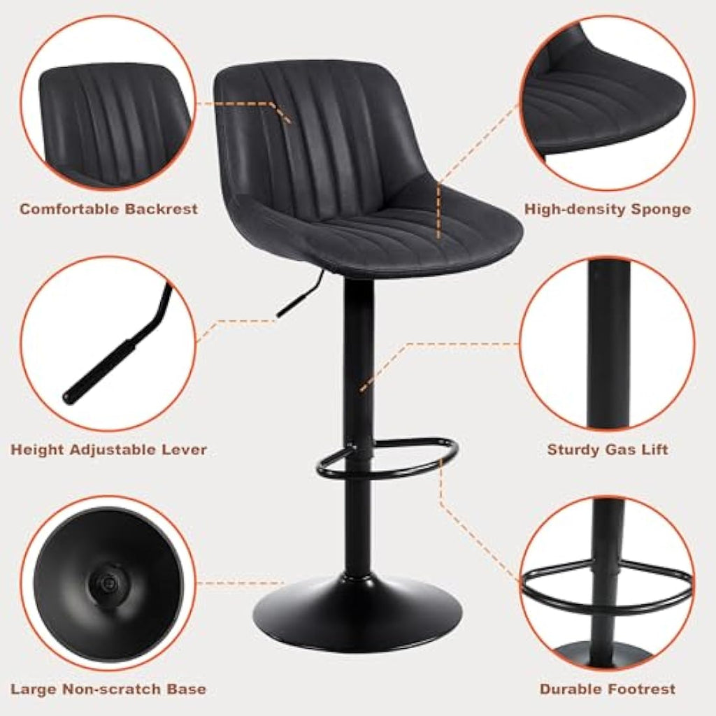 Jolof Store Swivel Bar Stools Set of 2 - Adjustable PU Leather Counter Chairs