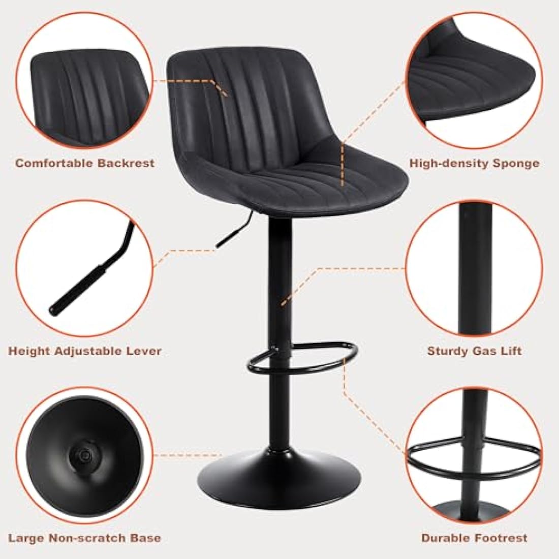Jolof Store Swivel Bar Stools Set of 2 - Adjustable PU Leather Counter Chairs