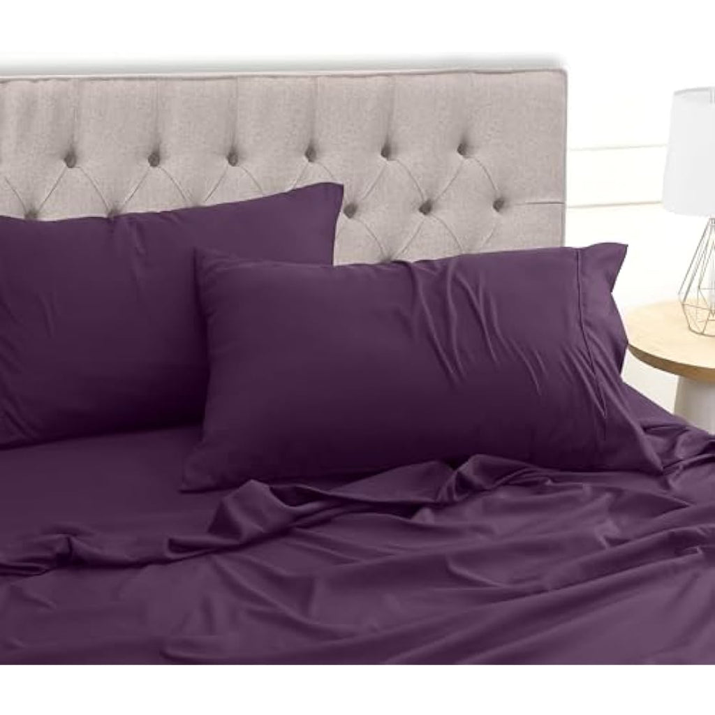 Jolof Store Double Bed Sheet Set – Purple Microfiber 4-Piece Set