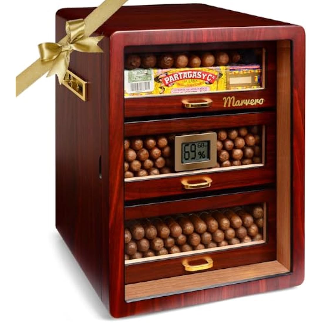Marvero Cedar Wood Cigar Humidor Cabinet | 150 Count with Digital Hygrometer