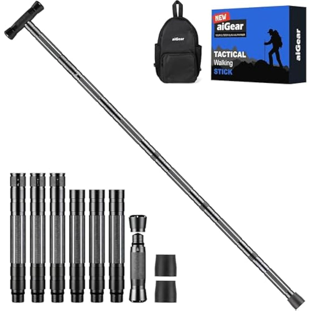 aiGear Aluminum Tactical Trekking Poles | Adjustable Hiking Stick - Black