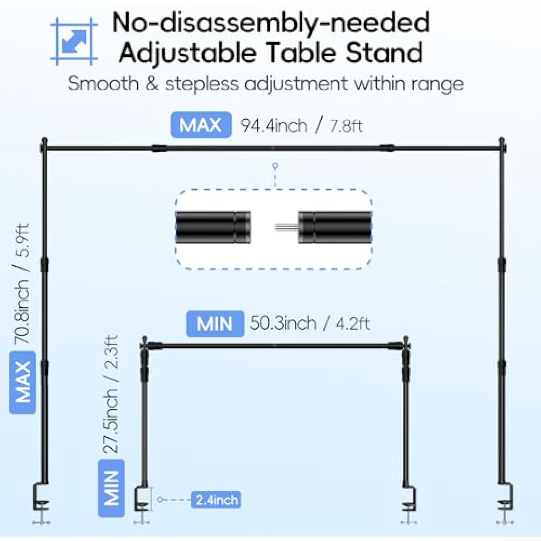 EMART Adjustable Over The Table Rod Stand | 50-94" Aluminum Arch Frame