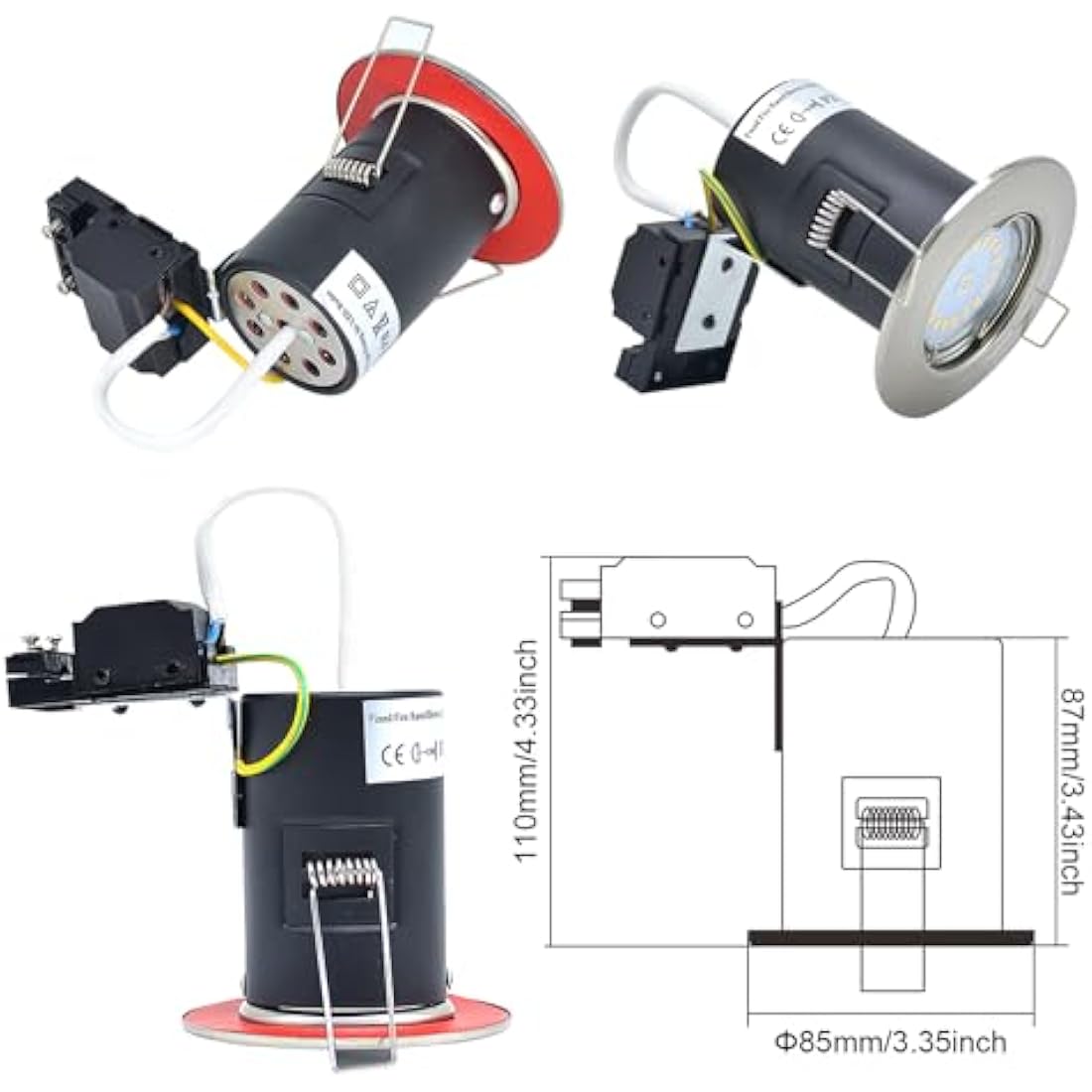 HiBay 4-Pack Fire Rated GU10 LED Downlights | Dimmable Brushed Chrome