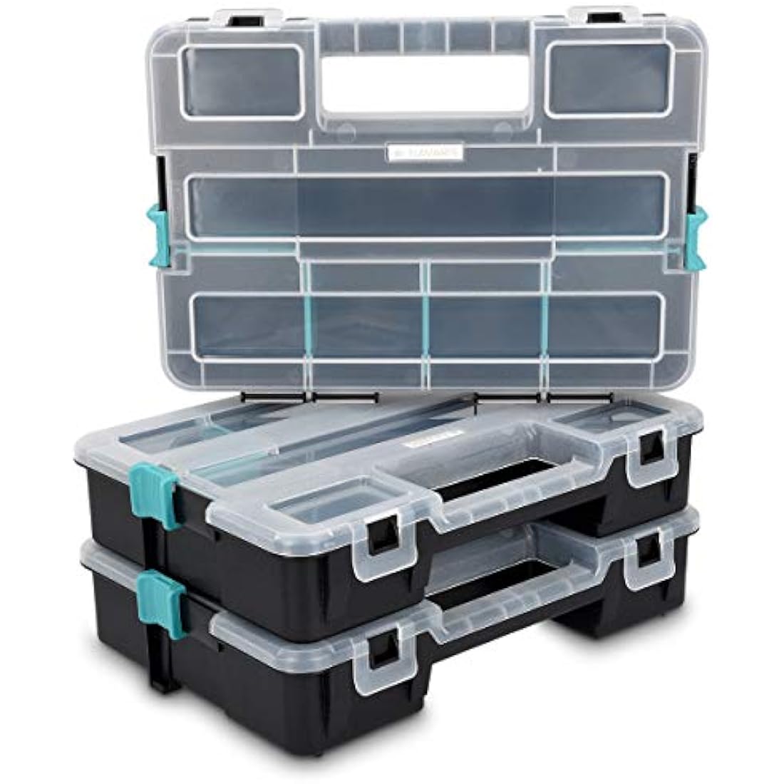 Navaris Stackable Plastic Storage Box with Adjustable Dividers - 3 Pack