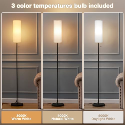 Aooshine Modern Floor Lamp | 3 Color LED Standing Lamp with Grey Shade