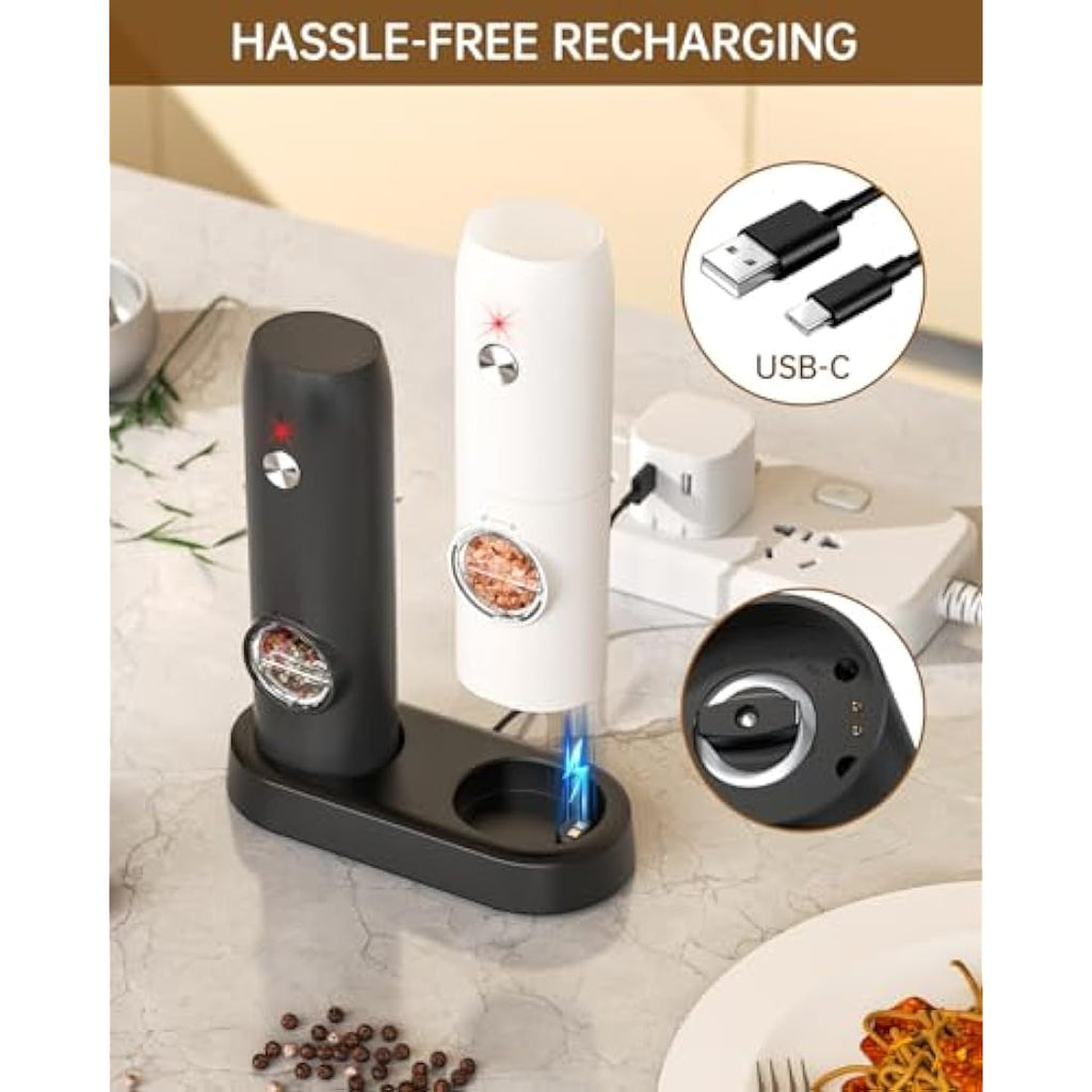 CIRCLE JOY Electric Salt and Pepper Grinder Set – Rechargeable 2-Pack