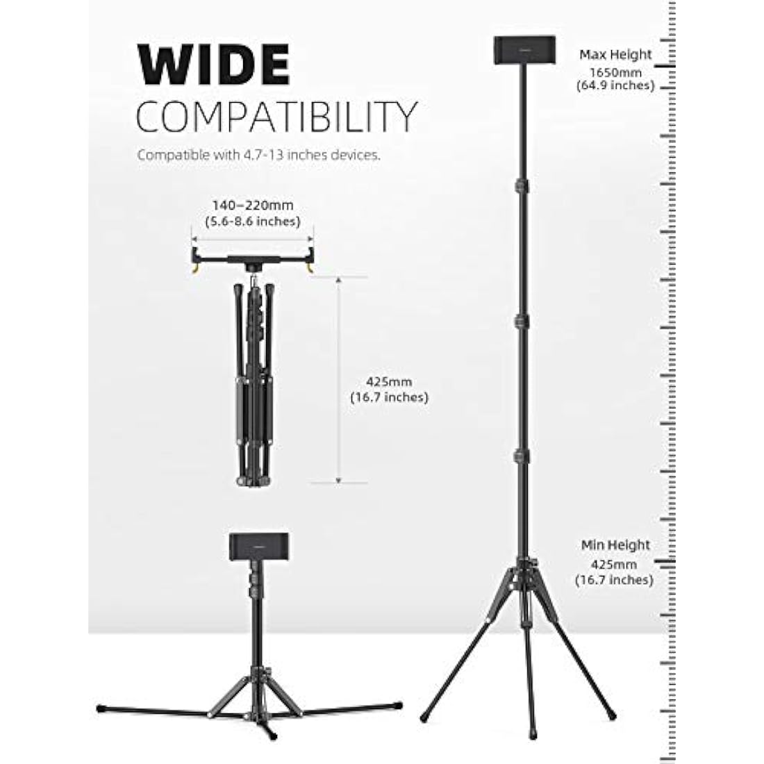 Lamicall 65" iPad Tripod Stand | Adjustable Aluminum Tablet Floor Mount