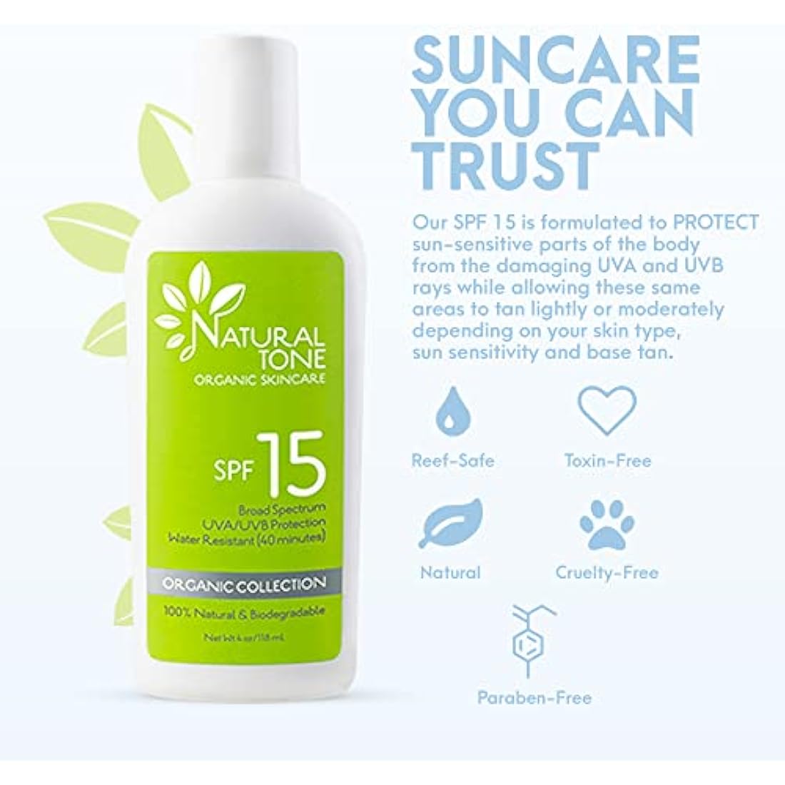Natural Tone Organic Skincare SPF 15 Mineral Sunscreen – 118ml