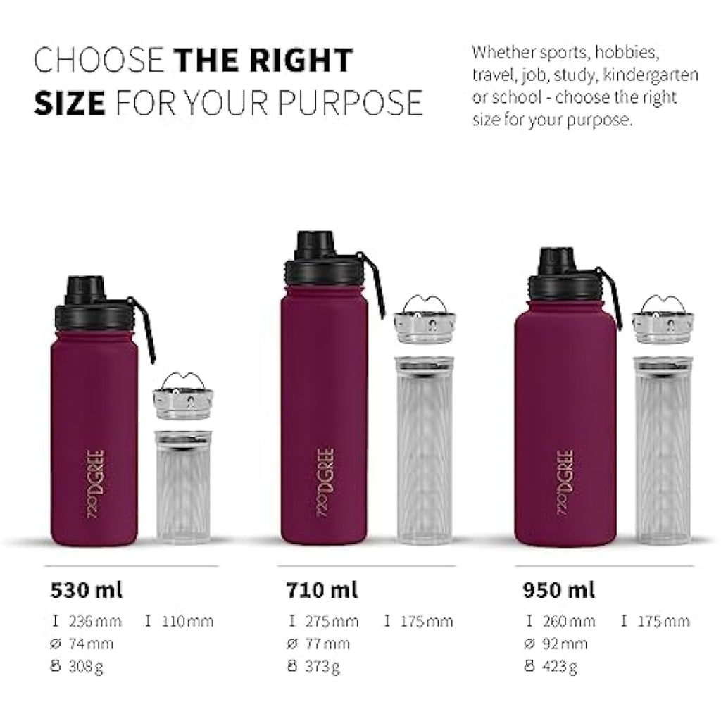 720°DGREE noLimit Insulated Water Bottle with Infuser - 950ml Steel