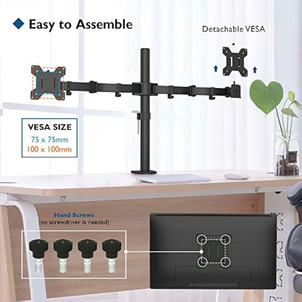 BONTEC Dual Monitor Stand – Adjustable Desk Mount for 13-27 Inch Screens