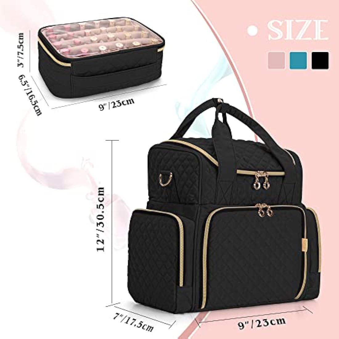 Luxja Nail Polish Case | Holds 48 Bottles & Nail Lamp | Black Organizer