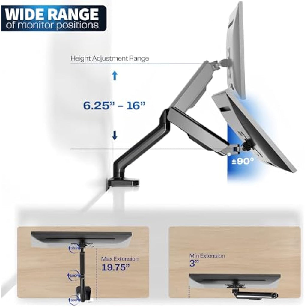 VIVO Single Monitor Arm – Height Adjustable VESA Desk Mount for 17-32" Screens