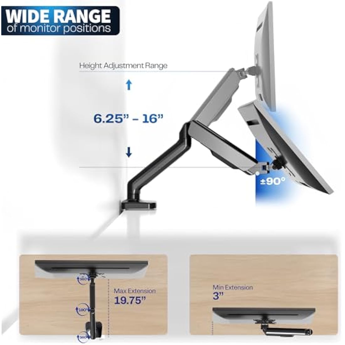 VIVO Single Monitor Arm – Height Adjustable VESA Desk Mount for 17-32" Screens