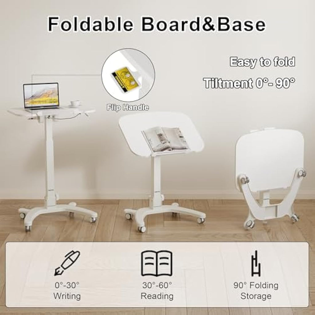BONTEC Height Adjustable Standing Desk – Foldable Rolling Workstation